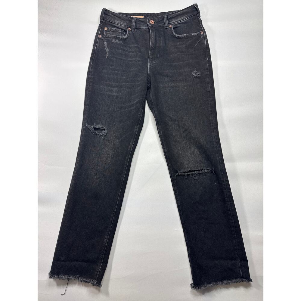 Pilcro Women's The Vintage Straight Distressed Black Denim Jeans - 27 (28x27)